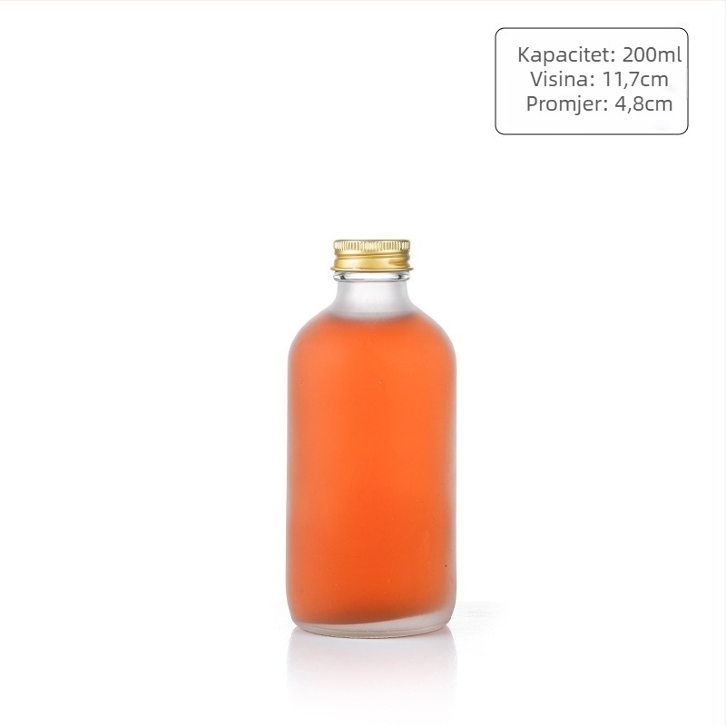 Staklena boca za piće s aluminijskim poklopcem, okruglog oblika i uskim vrhom; pogodna za čaj s mlijekom i sokove; Boston stil, 100 ml i 500 ml