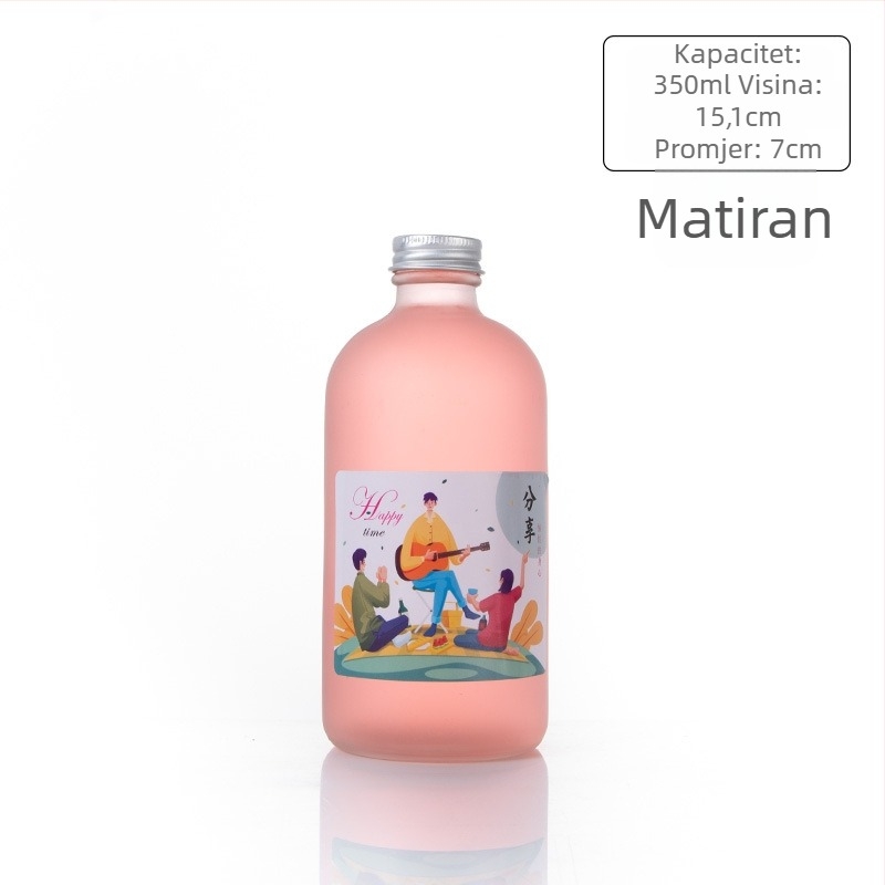 Staklena boca za piće s aluminijskim poklopcem, okruglog oblika i uskim vrhom; pogodna za čaj s mlijekom i sokove; Boston stil, 100 ml i 500 ml