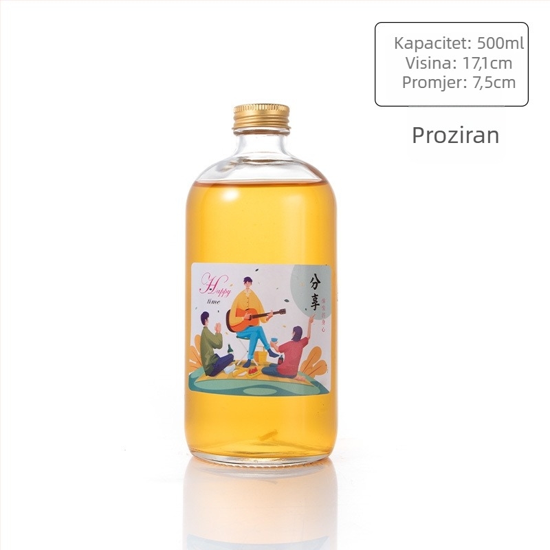 Staklena boca za piće s aluminijskim poklopcem, okruglog oblika i uskim vrhom; pogodna za čaj s mlijekom i sokove; Boston stil, 100 ml i 500 ml
