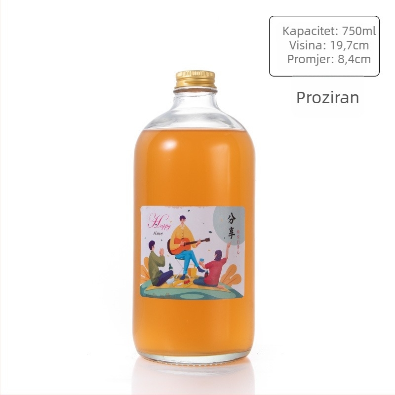 Staklena boca za piće s aluminijskim poklopcem, okruglog oblika i uskim vrhom; pogodna za čaj s mlijekom i sokove; Boston stil, 100 ml i 500 ml