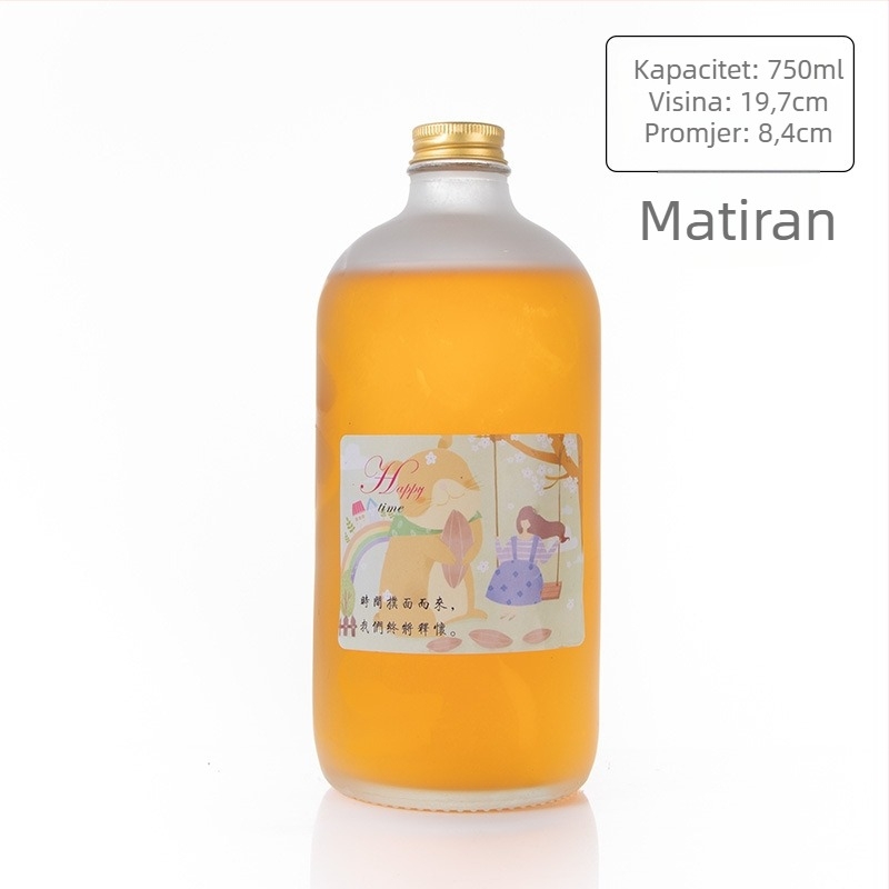 Staklena boca za piće s aluminijskim poklopcem, okruglog oblika i uskim vrhom; pogodna za čaj s mlijekom i sokove; Boston stil, 100 ml i 500 ml