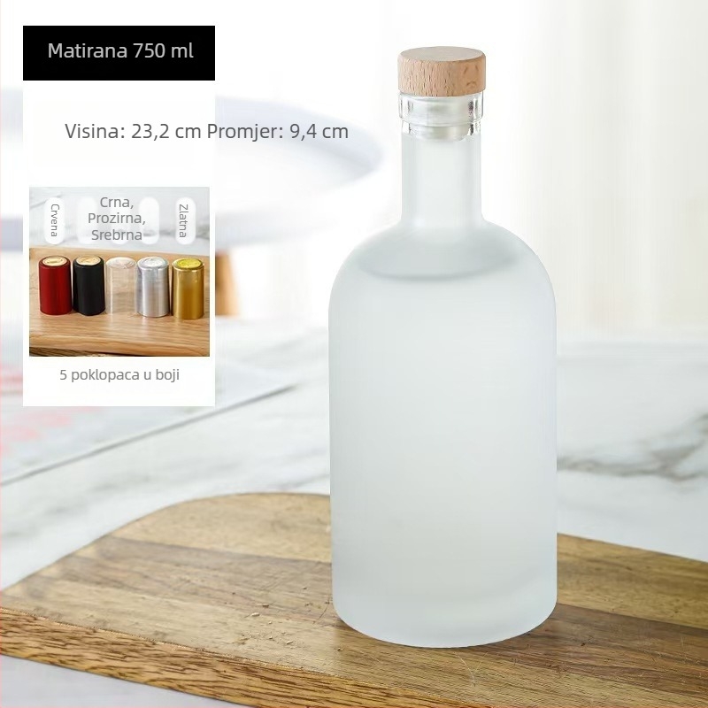 Staklene boce za vodku i alkohol, prozirno zatvorene boce za voćna vina i šljivovo vino