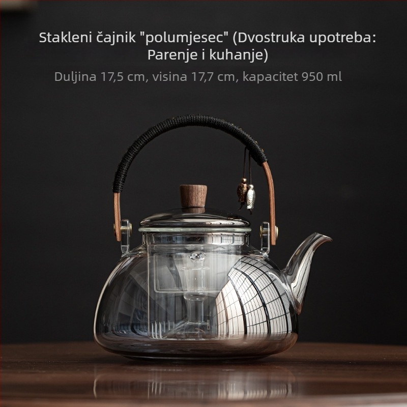 Stakleni čajnik s držačem u obliku luka, za parenje i kuhanje čaja, uredska upotreba, kompatibilan s električnim keramičkim štednjakom