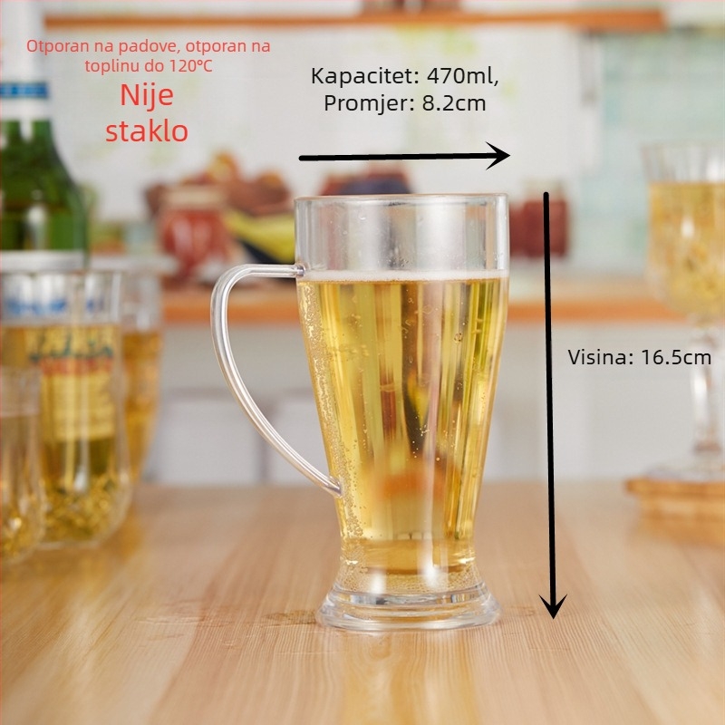 PC čaša za pivo s držalom – akril, velika kapaciteta, plastična čaša za sokove i hladna pića, dizajn ananas