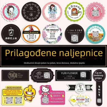 Prilagođene samoljepljive naljepnice s QR kodom – šarene prozirne PVC naljepnice s karikaturama za kavu, hitna narudžba
