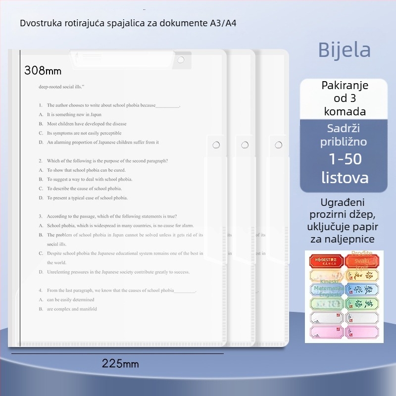 A3 dvostruki okretni klip za papir, A4 folder za pohranu papira sa bočnim kopčom