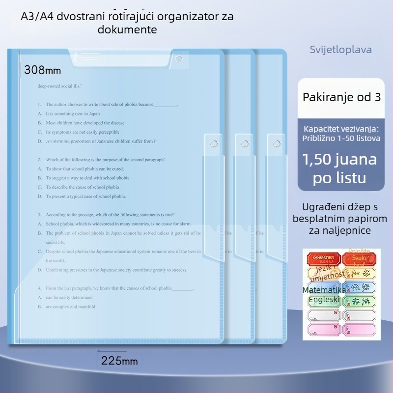 A3 dvostruki okretni klip za papir, A4 folder za pohranu papira sa bočnim kopčom