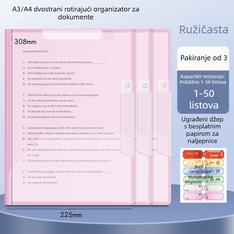 A3 dvostruki okretni klip za papir, A4 folder za pohranu papira sa bočnim kopčom