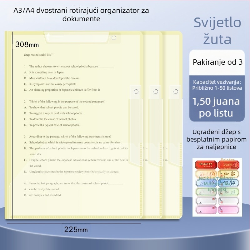 A3 dvostruki okretni klip za papir, A4 folder za pohranu papira sa bočnim kopčom