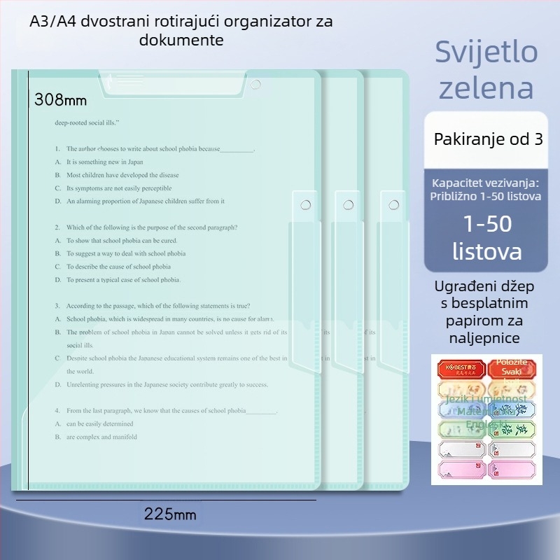A3 dvostruki okretni klip za papir, A4 folder za pohranu papira sa bočnim kopčom