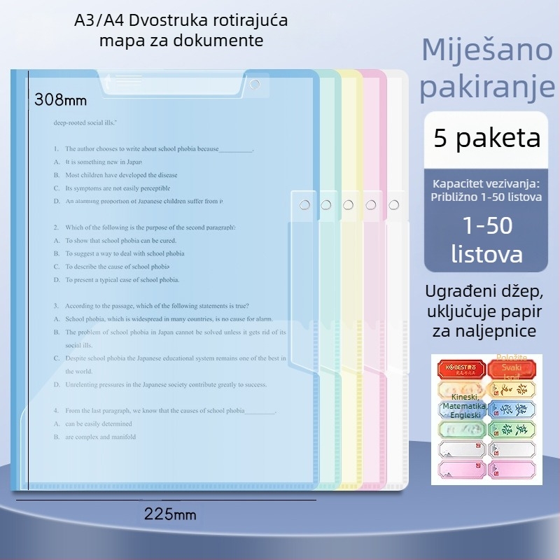 A3 dvostruki okretni klip za papir, A4 folder za pohranu papira sa bočnim kopčom