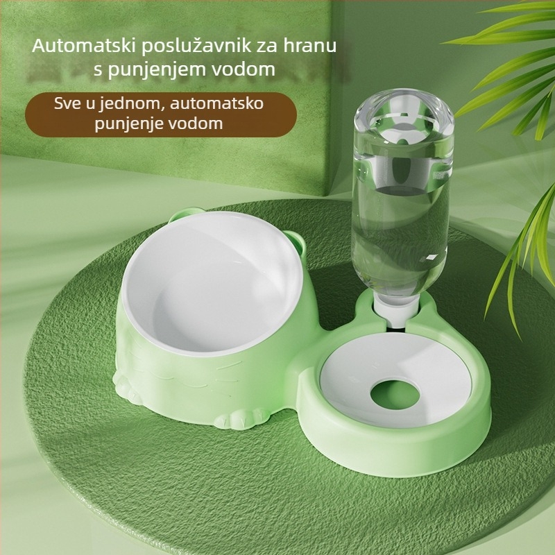 Automatska posuda za vodu i višefunkcionalna posuda za hranu za mačke, protiv proklizavanja i potpora vrata