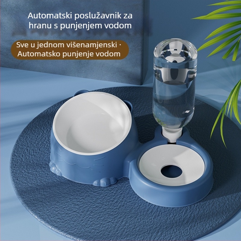 Automatska posuda za vodu i višefunkcionalna posuda za hranu za mačke, protiv proklizavanja i potpora vrata