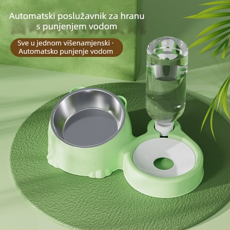 Automatska posuda za vodu i višefunkcionalna posuda za hranu za mačke, protiv proklizavanja i potpora vrata