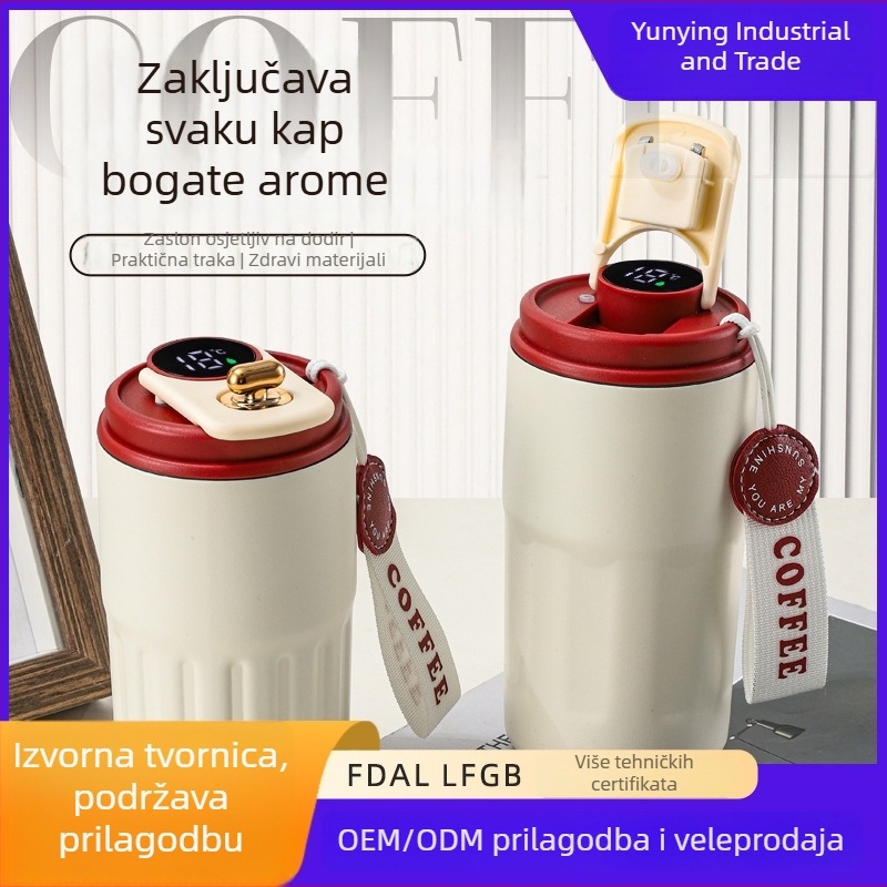 Termos za kavu od nehrđajućeg čelika 316 s prikazom temperature, dvostruka vakuumska izolacija, za automobil