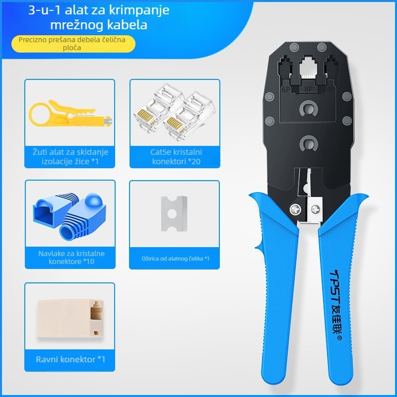 RJ45 klešta za krimpiranje mrežnih kablova — kućni i profesionalni Cat5e/Cat6/Cat7