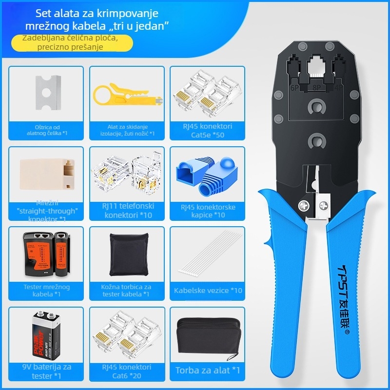 RJ45 klešta za krimpiranje mrežnih kablova — kućni i profesionalni Cat5e/Cat6/Cat7