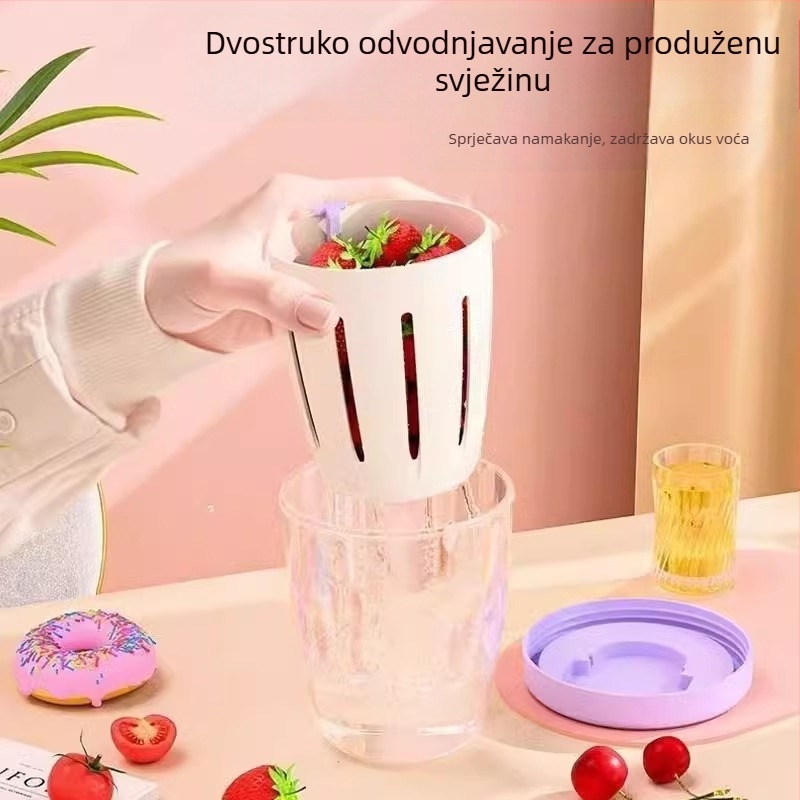 Dvoslojni prijenosni čašica za voće i salatu s vilicom, s odvodom, zatvoreni piknik spremnik