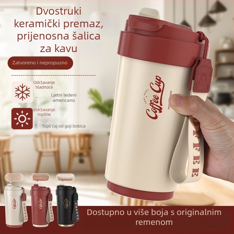 Visokokvalitetna keramička šalica za kavu s keramičkim unutarnjim dijelom i termoizolacijom od 316L nehrđajućeg čelika, minimalistički poslovni dizajn