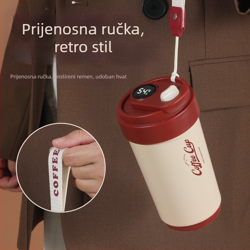 Visokokvalitetna keramička šalica za kavu s keramičkim unutarnjim dijelom i termoizolacijom od 316L nehrđajućeg čelika, minimalistički poslovni dizajn