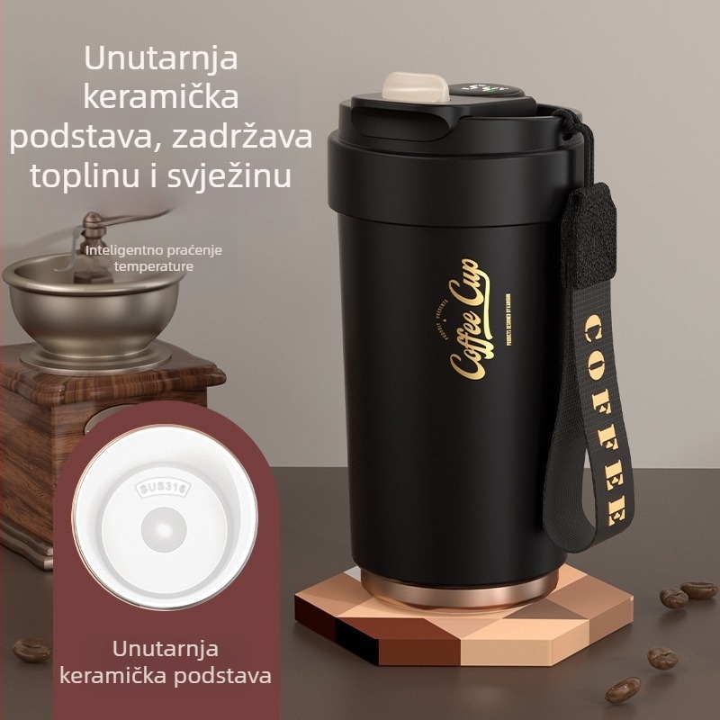 Visokokvalitetna keramička šalica za kavu s keramičkim unutarnjim dijelom i termoizolacijom od 316L nehrđajućeg čelika, minimalistički poslovni dizajn