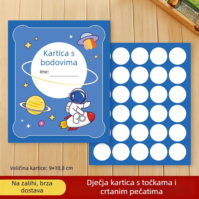 Set žigova za nagrade za zamjenu – kartice s bodovima s crtanim motivima za djecu, nastavnike i učenike osnovne škole