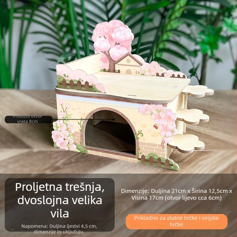 Drvena vila za hamstere s skrivenim kutkom, platformom i penjačkom – interaktivna unutarnja igračka