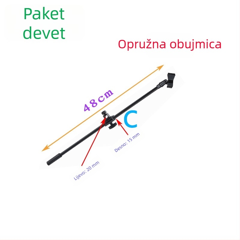Karaoke mikrofon s trojnožnim podnim stativom, klip za poprečni nosač, poseban držač za mikrofon i držač za telefon za prijenos uživo i fotografiranje