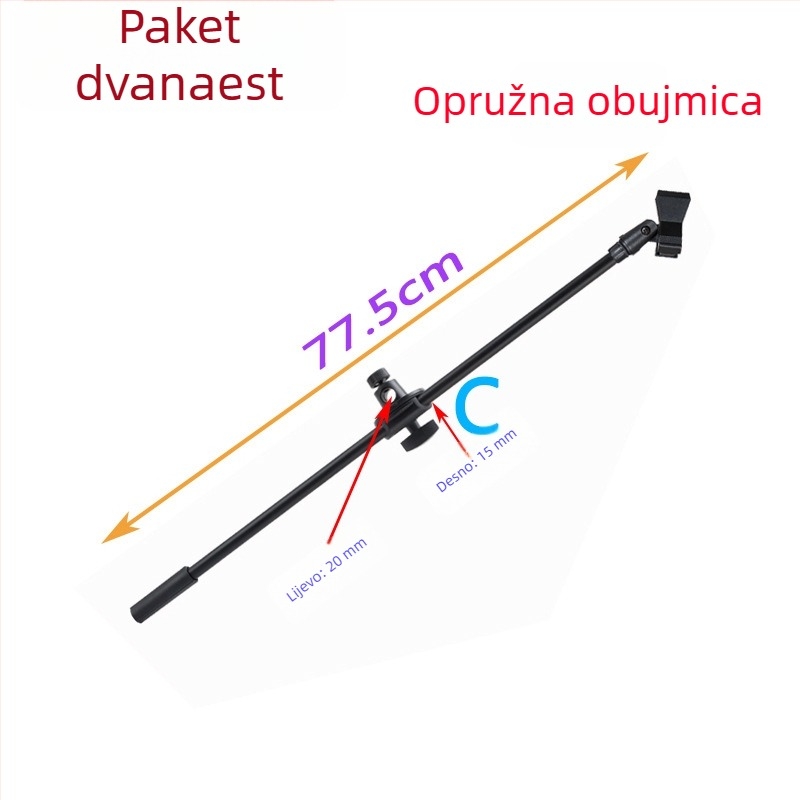 Karaoke mikrofon s trojnožnim podnim stativom, klip za poprečni nosač, poseban držač za mikrofon i držač za telefon za prijenos uživo i fotografiranje