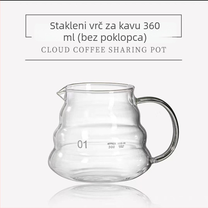 Stakleni set za kavu pour-over: kanvica u obliku oblaka, čašica za dijeljenje i mjerni bokal — kompaktan mali set od borosilikatnog stakla
