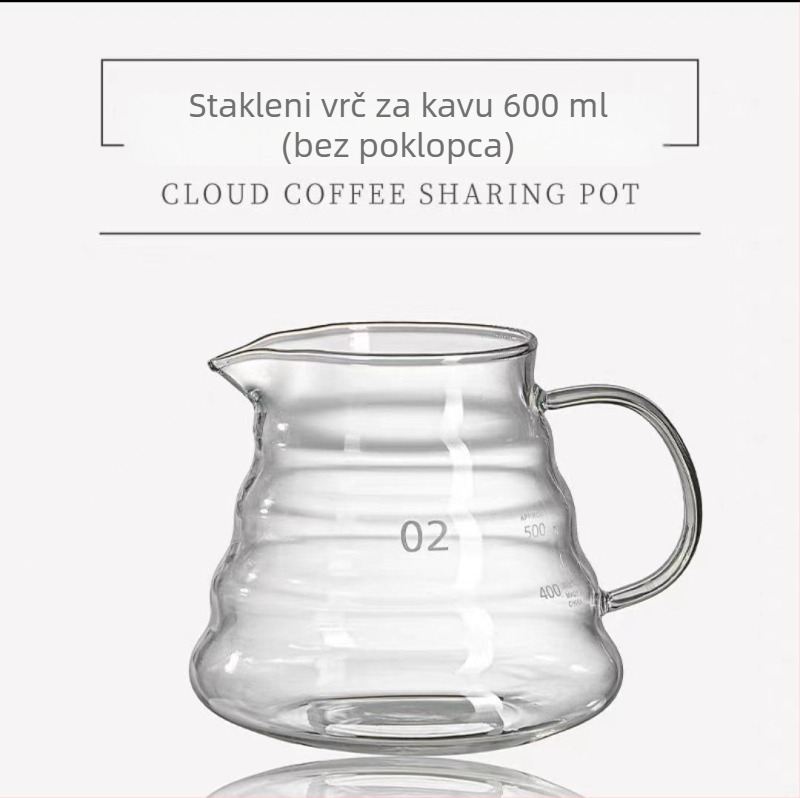 Stakleni set za kavu pour-over: kanvica u obliku oblaka, čašica za dijeljenje i mjerni bokal — kompaktan mali set od borosilikatnog stakla