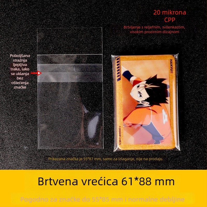 Prozirni zaštitni omot za značke 58 mm, CPP vrećica s automatskim zatvaranjem, četvrtastog oblika, debljina 75 μm
