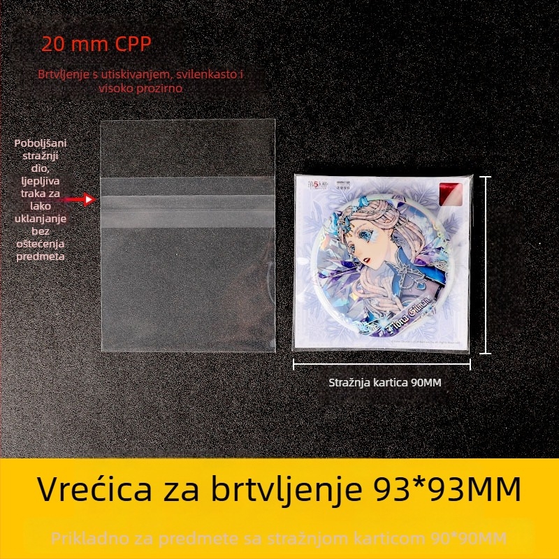 Prozirni zaštitni omot za značke 58 mm, CPP vrećica s automatskim zatvaranjem, četvrtastog oblika, debljina 75 μm