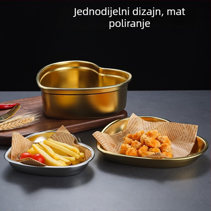 304 nehrđajući čelik, korejski stil srcolik tanjur za grickalice, desert, povrće, pomfrit, hladna jela i zdjela voćne salate