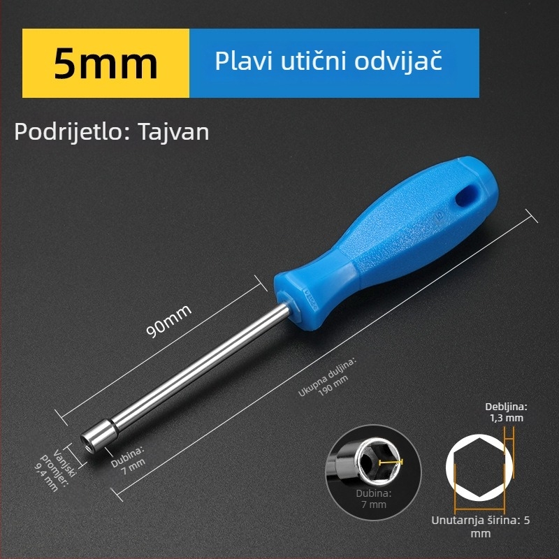 Čvrsti set šesterokutnih bitova za vijke, veličine 5/5,5/6/7/8/10 mm