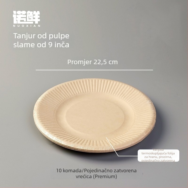 Jednokratni kružni papirnati tanjuri, pojedinačno pakirani, ekološki i biološki razgradivi za piknike i posluživanje voća