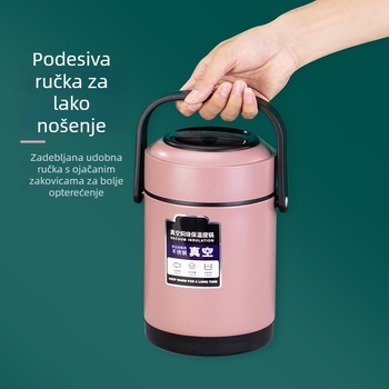 Kutija za ručak od nehrđajućeg čelika s vakuum izolacijom, velik kapacitet, prijenosna, višeslojna, za posao, dom i učenike