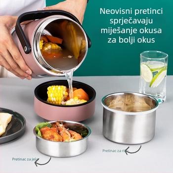 Kutija za ručak od nehrđajućeg čelika s vakuum izolacijom, velik kapacitet, prijenosna, višeslojna, za posao, dom i učenike