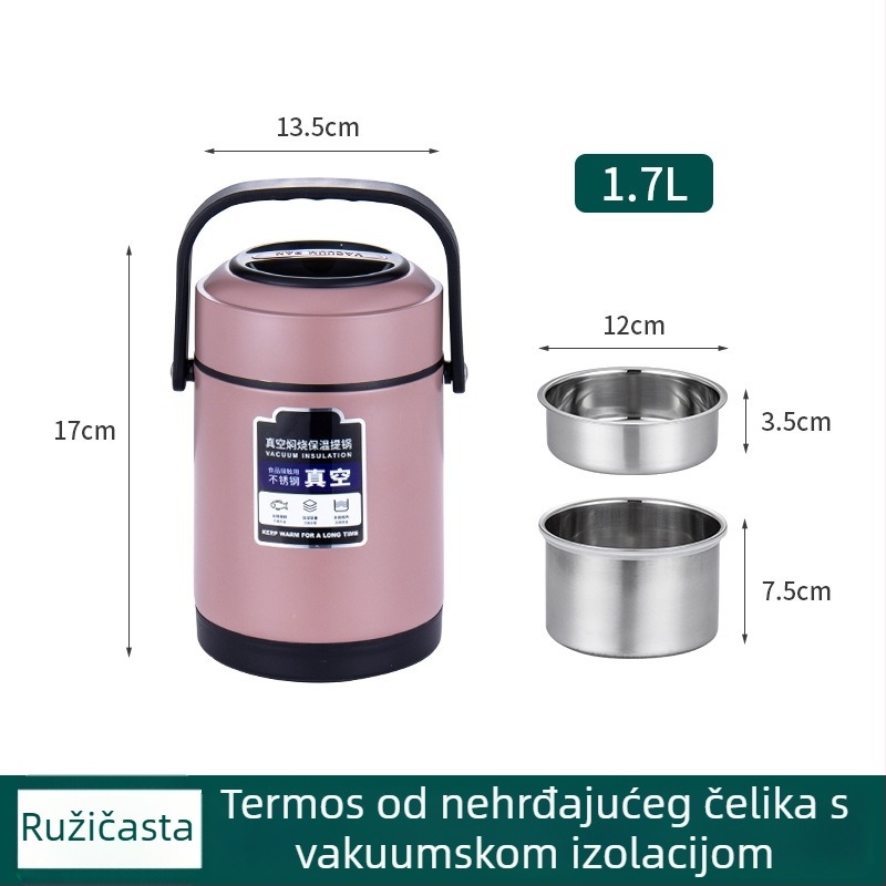 Kutija za ručak od nehrđajućeg čelika s vakuum izolacijom, velik kapacitet, prijenosna, višeslojna, za posao, dom i učenike
