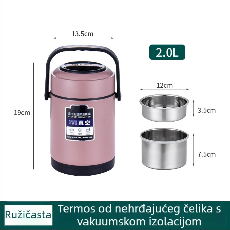 Kutija za ručak od nehrđajućeg čelika s vakuum izolacijom, velik kapacitet, prijenosna, višeslojna, za posao, dom i učenike