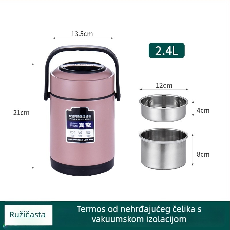 Kutija za ručak od nehrđajućeg čelika s vakuum izolacijom, velik kapacitet, prijenosna, višeslojna, za posao, dom i učenike
