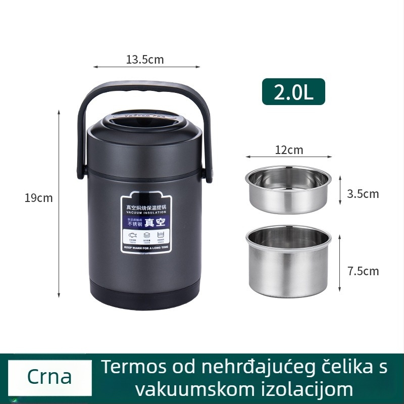 Kutija za ručak od nehrđajućeg čelika s vakuum izolacijom, velik kapacitet, prijenosna, višeslojna, za posao, dom i učenike