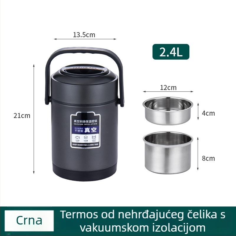 Kutija za ručak od nehrđajućeg čelika s vakuum izolacijom, velik kapacitet, prijenosna, višeslojna, za posao, dom i učenike