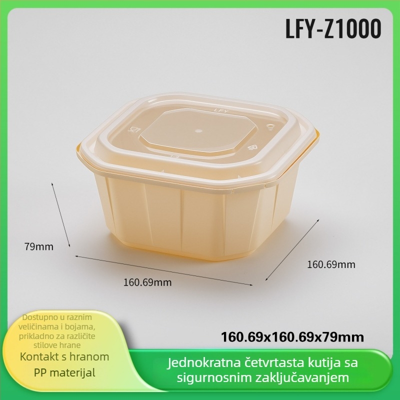 Jednokratna kutija za obrok, deblja, vodootporna, četverokutno zaključavajući poklopac, zelena