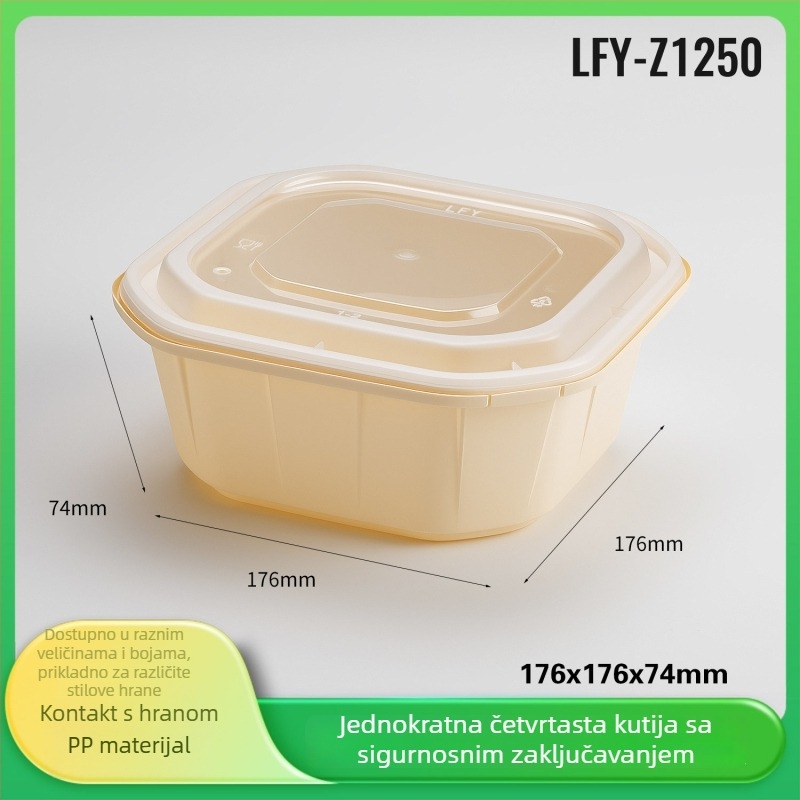 Jednokratna kutija za obrok, deblja, vodootporna, četverokutno zaključavajući poklopac, zelena