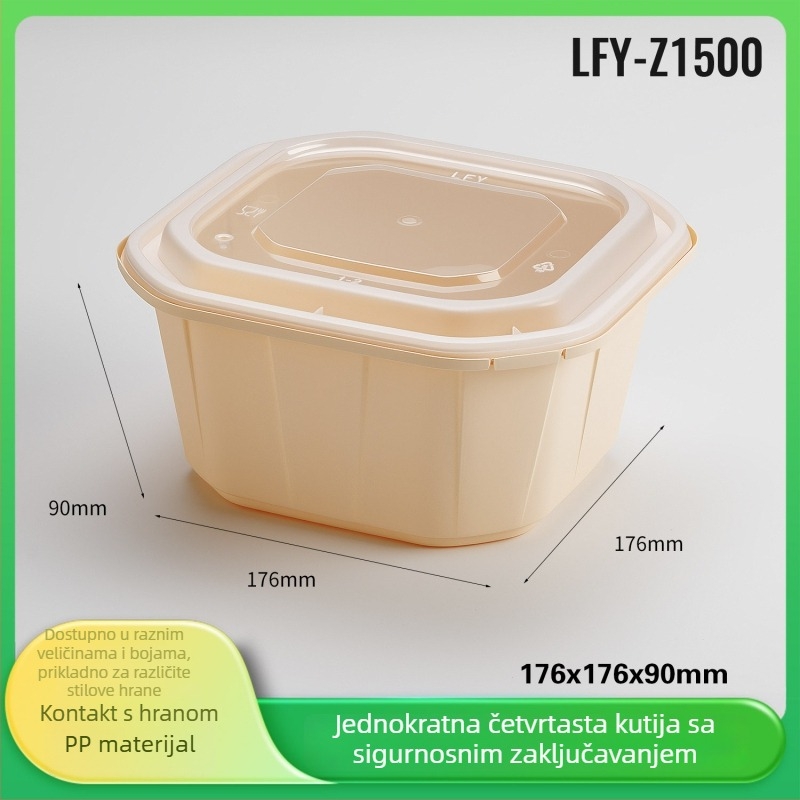 Jednokratna kutija za obrok, deblja, vodootporna, četverokutno zaključavajući poklopac, zelena