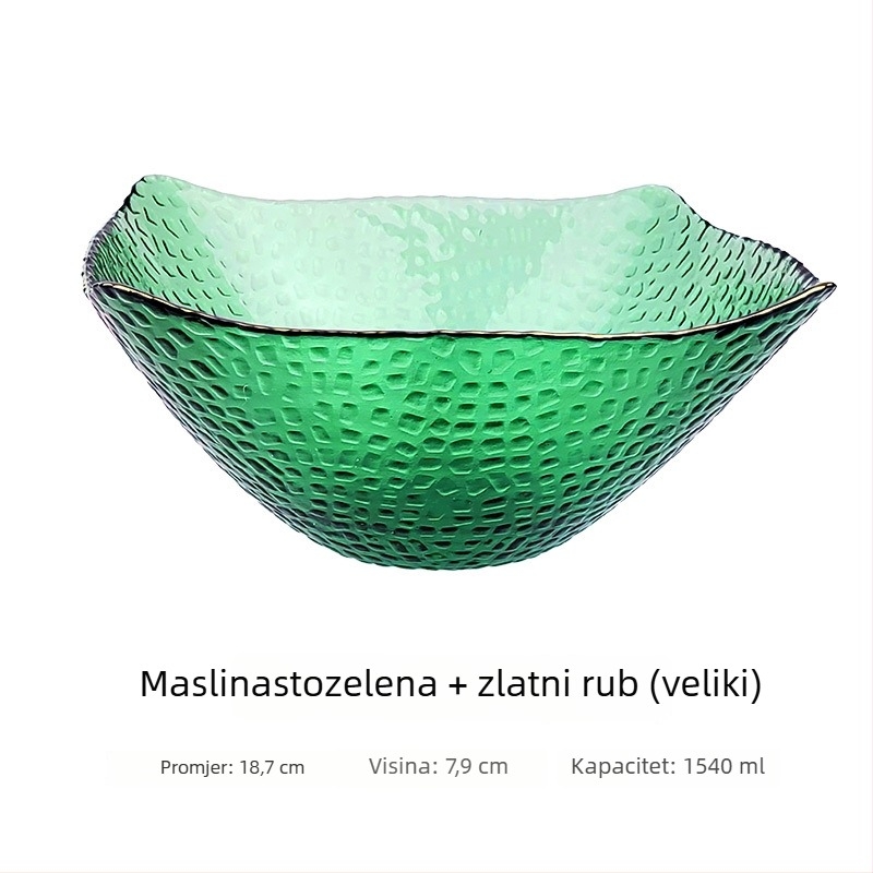 Staklena zdjela za salatu s zlatnim rubom, četvrtasti oblik kapa, japanski stil, za povrće i voće