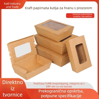 Jednokratna kutija za obrok od kraft papira, pravokutnog oblika, za sushi i brzu hranu, prehrambena kvaliteta, posuda za voće