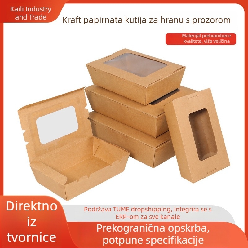 Jednokratna kutija za obrok od kraft papira, pravokutnog oblika, za sushi i brzu hranu, prehrambena kvaliteta, posuda za voće