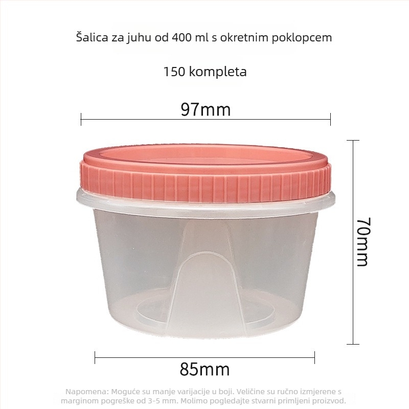 Jednokratna debela čašica za juhu s okretno zatvaračem, od PP materijala, plastična posudica za juhu za ponijeti, prikladno za mikrovalnu